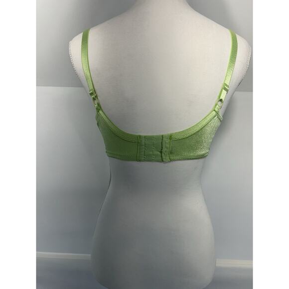 Vintage Victoria Secret Gold Label Lace Bra Underwire 34DD Bright Apple Green - Picture 3 of 5